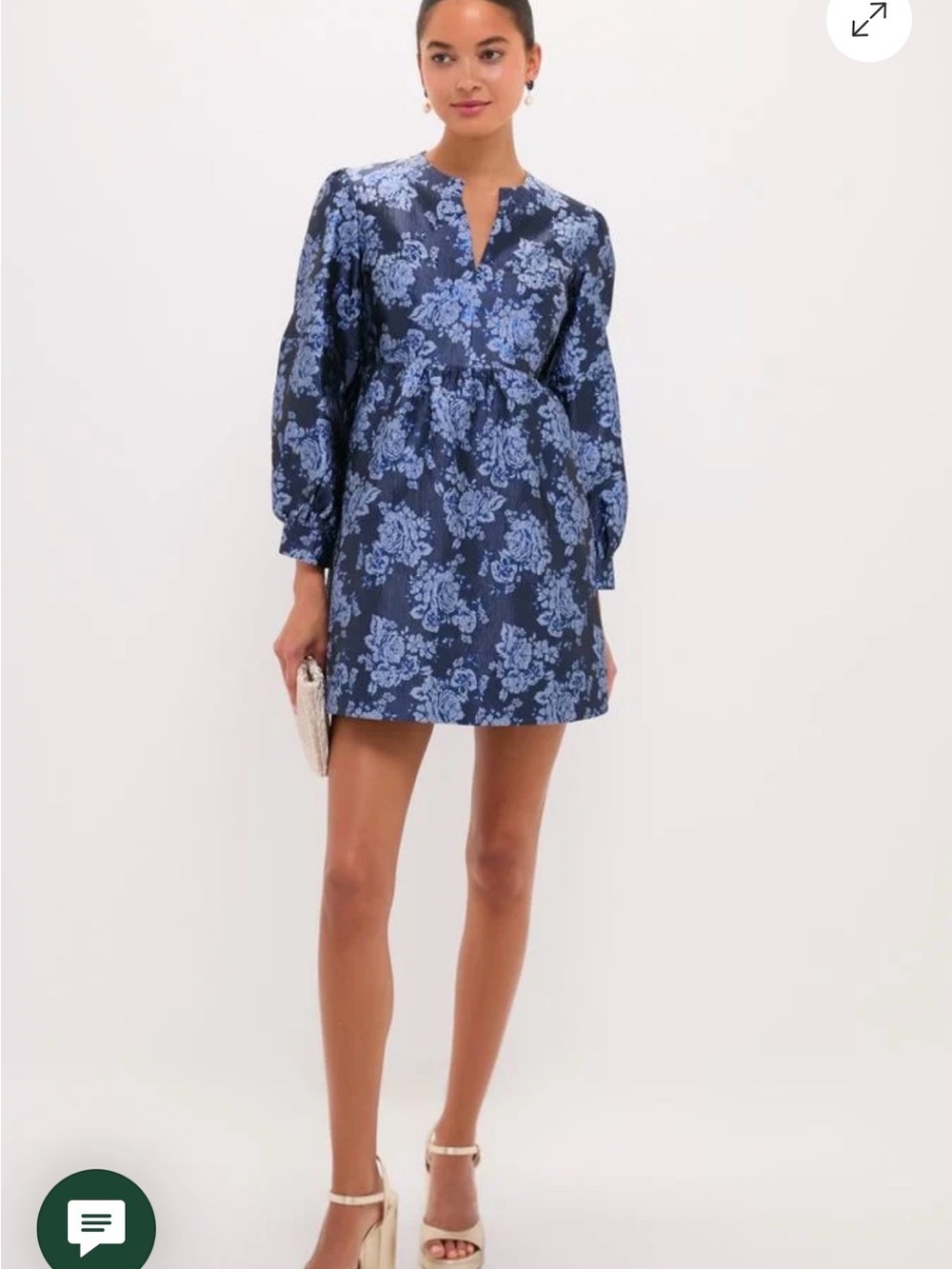 Split-Neck Floral Mini Dress in Navy and Light Blue